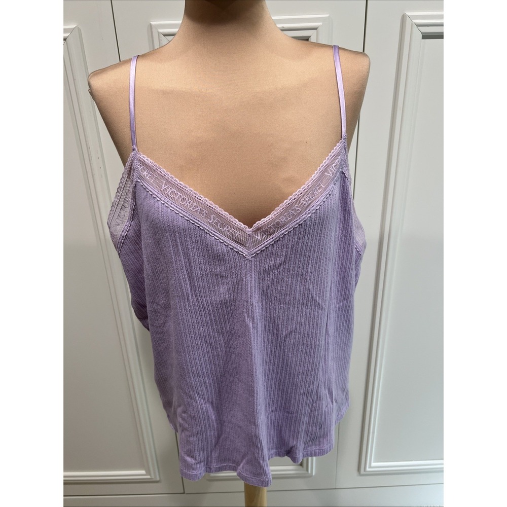 Victoria's Secret Lavender Rib Lace Trim Cami Top Coquette Lounge Sleep